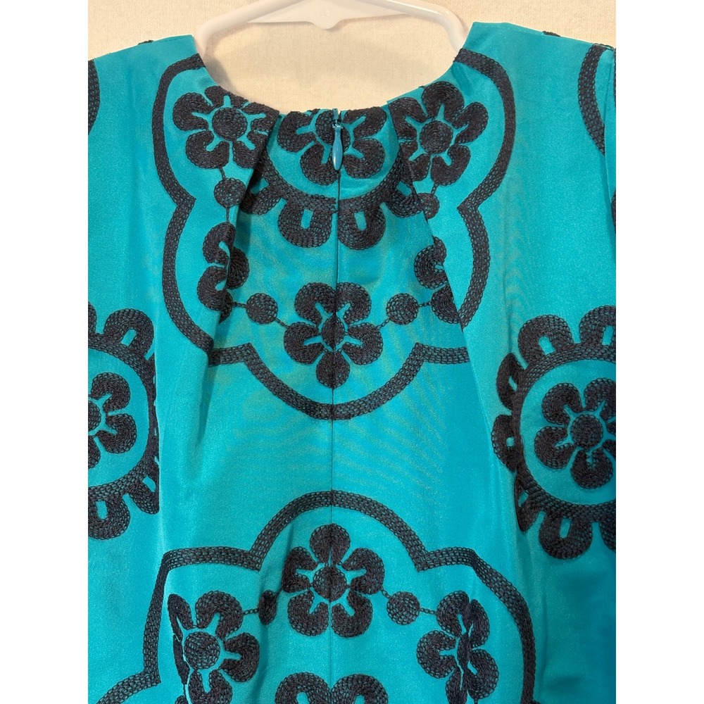 Jacadi Paris Girls Teal Blue Navy Floral Embroidered Trapeze Dress Size 4A 104cm - Picture 9 of 11